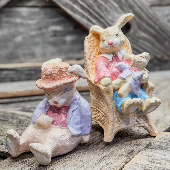 1980s Vintage Silvestri Sleeping Bunny Mom and Dad w/ Baby-Easter/Spring Decor - Picture 3 of 8